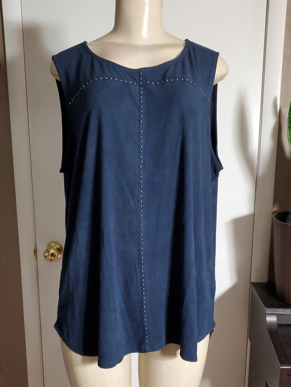 Style & Co. Navy Stud-Trim Sleeveless Tank
